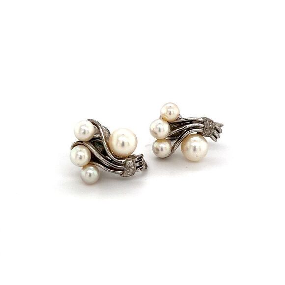 Mikimoto Estate Akoya Pearl Earrings Sterling Silver 5.75 mm 4.5 Grams M253 - Picture 1 of 10